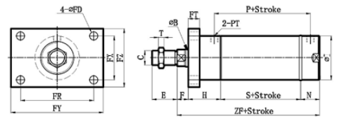 STANDARD ROA+FA TYPE FRONT FLANGE MOUNTING TYPE HYDRAULIC CYLINDER