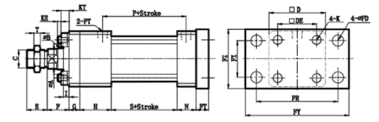 STANDARD GOB+FB   REAR FLANGE MOUNTING TYPE HYDRAULIC OIL CYLINDER